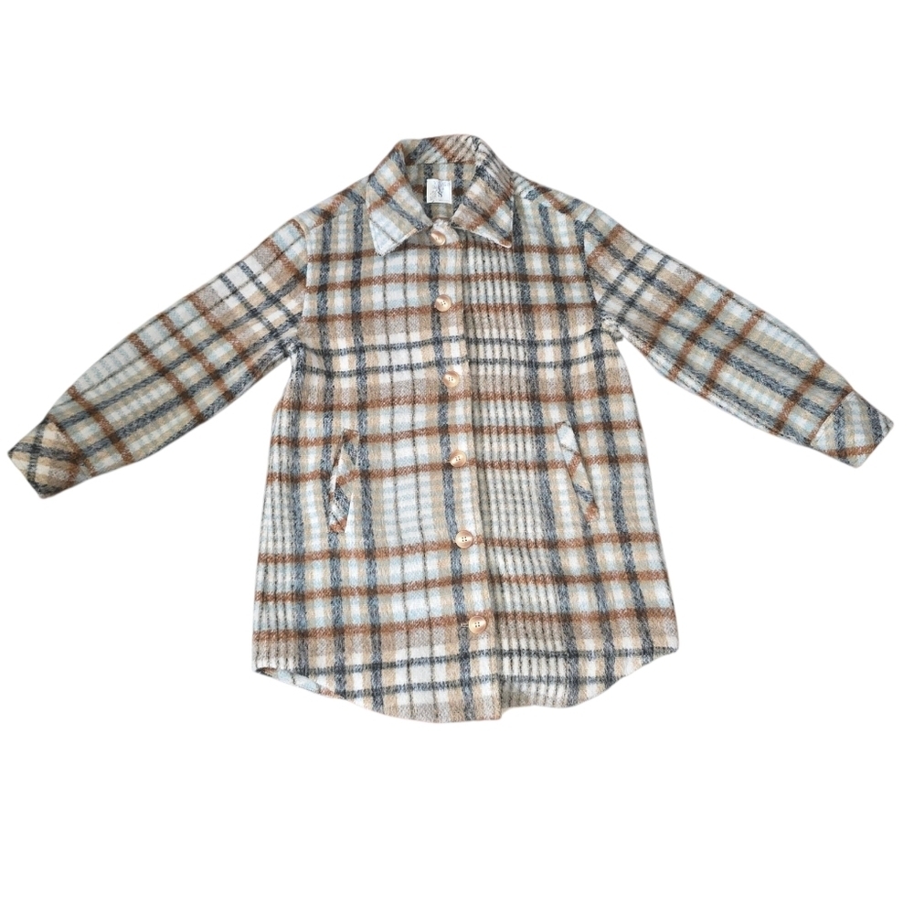 Altar'd State Plaid Teddy Jacket Size M Neutral Tones